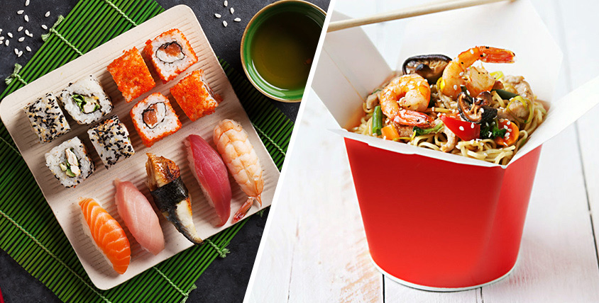 Лапша ролла. Китайская еда в коробочках. Японская еда в коробочках. Удон и роллы. Роллы с лапшой.